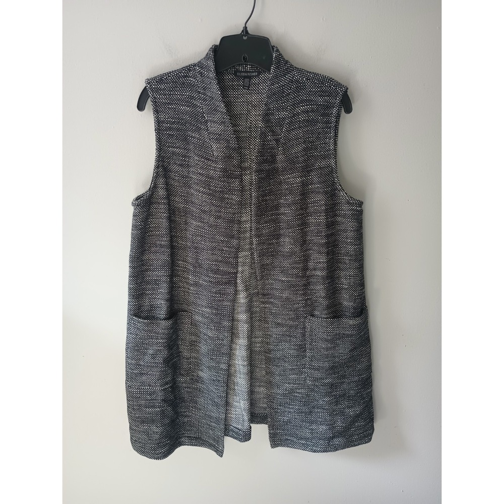 Eileen Fisher Women's Size Medium Tweed Vest Organic‎ Cotton Sleeveless Pockets